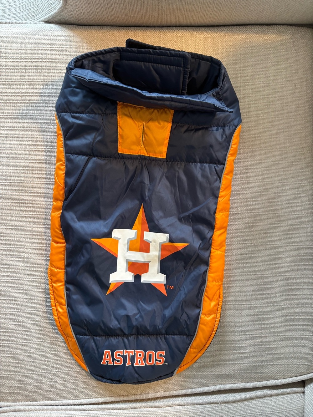 Pets First Navy and Orange Houston Astros Quilted Dog Jacket